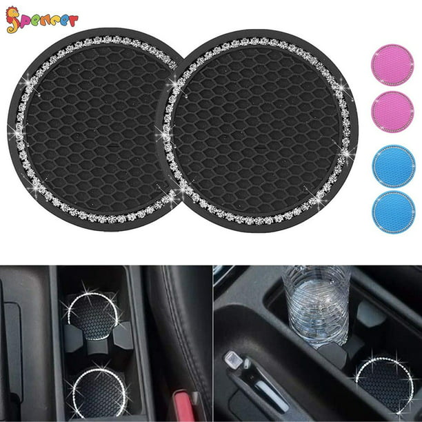Bling Car Cup Coaster Rhinestone Anti Slip Insert Coaster Crystal Car Coasters Sparkling Cup Coaster Suitable for Most Car Interior Car Decorations 2 PC 